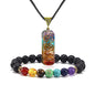 COLORFUL BLING Healing Crystals Gemstone Chakra Om Symbol Pendant Necklace Lava Rock Bracelet Set Prosperity Reiki Wealth Money Fortune Positive Energy Quartz Yoga Meditation Jewelry for Women Men - style: Set A