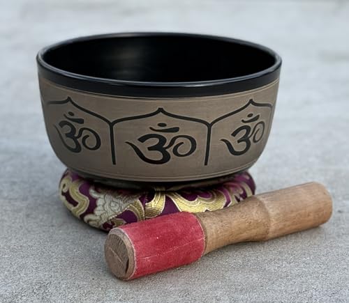 DharmaObjects Yoga Meditation 6 Inches OM Mantra Singing Bowl/Pad/Mallet Gift Set (Black) - color: Black, size: OM Mantra