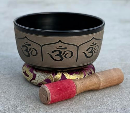 DharmaObjects® Yoga Meditation 6 Inches Ganesh/OM Peace Singing Bowl/Cushion/Rosewood Mallet Gift Set - color: OM, size: 6 Inches