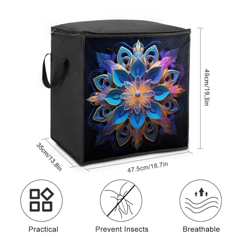 Clothes Storage Bag Personalized Durable Foldable Large Toy Storage Bags with Zipper Moving Bags Luggage Organizer Rectangle Mandala Printed Bags