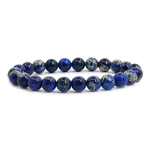 Justinstones Gem Semi Precious Gemstone 8mm Round Beads Stretch Bracelet 7 Inch Unisex - color: Royal Blue Sea Sediment Jasper