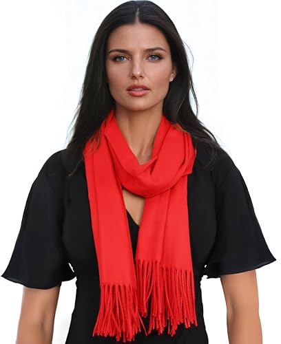 Ocomfly 100% Pashmina Scarf for Women - Premium Womens Scarves - Gift Boxed - Shawls or Wraps - Ultra Soft and Warm - color: Cherry Red