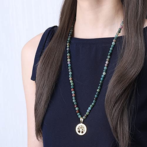 COAI Tree of Life Necklace 108 Mala Beads, Women's Men's Beaded Necklace, Japa Mala for Yoga Meditation 6mm - style: Indian Agate