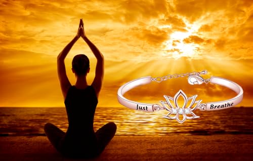 WUSUANED Breathe Lotus Flower Bracelet Yoga Spiritual Symbol Jewelry Gift For Women Girl - color: just breathe bracelet rose gold