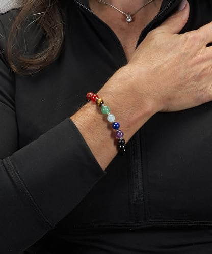 Cherry Tree Collection Chakra Stretch Bracelet | Genuine Natural 8mm Gemstones Beads, Sterling Silver Spacers | Men/Women | Small, Medium, Large Sizes - color: Black Tourmaline - Small