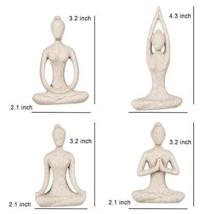 OwMell Lot of 4 Meditation Yoga Pose Statue Figurine Ceramic Yoga Figure Set Decor - Stone - color: Stone