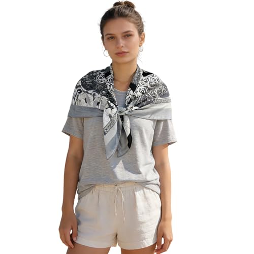 35" Head Scarf Large Square Scarf Like Cotton Hairscarf Fashion Scarves Bandana Night Sleeping Wraps for Women B01 - color: Grey Floral Scrolls