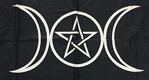 Indian Consigners Altar Cloth Triple Moon Pentagram Triquetra Witchcraft Alter Tarot Spread Top Cloth Wiccan Square Spiritual 24 by 24 Sacred (Triple Moon Pentagram Triquetra Silver) - size: 24" x 24" (Square)