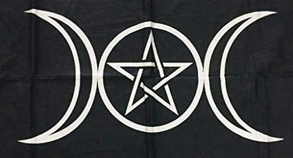 Indian Consigners Altar Cloth Triple Moon Pentagram Triquetra Witchcraft Alter Tarot Spread Top Cloth Wiccan Square Spiritual 24 by 24 Sacred (Triple Moon Pentagram Triquetra Silver) - size: 24" x 24" (Square)