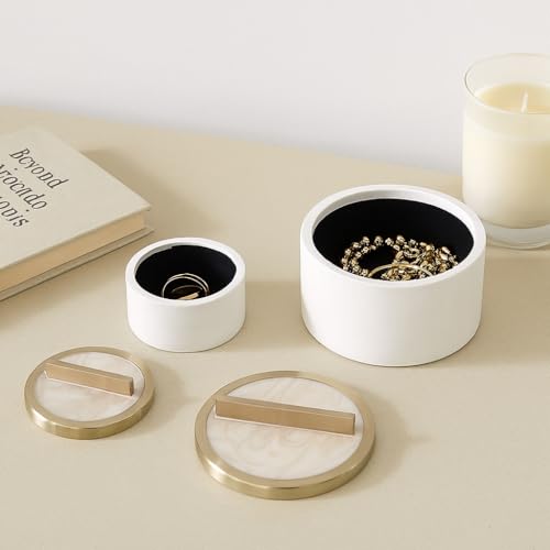 Decorative Boxes for Home Decor – Round Jewelry Storage Boxes with Lid for Keepsakes and Accessories – Modern Home Organizer Perfect for Entryway, Shelf or Vanity Decor; Set of 2 – 6", 5" White
