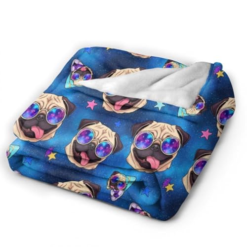 Adults Men Women Soft Blankets, Galaxy Pug with Cool Glasses Warm Throw Wrap Cover Wearable Blanket, Sleeping Blankets - color: Pattern 11, size: 60x80inch-adults