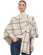 PULI Womens Elegant Cross Front Shawl Wraps Knitted Ponchos Cape Light Weight Poncho Sweater Soft Warm Travel Wraps - color: Classic Check-cream and Oatmeal