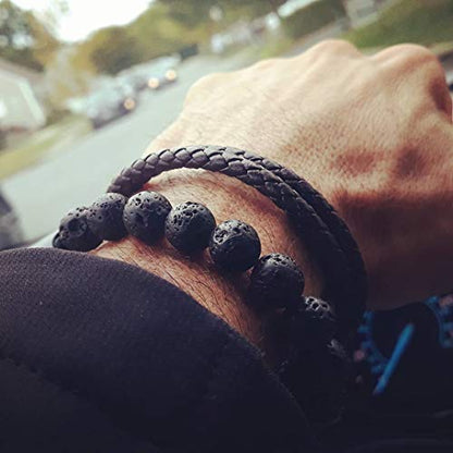 Men Women 8mm Natural Stone Lava Rock Diffuser Bracelet Elastic Yoga Agate Beads Bracelet Bangle - color: Lava Stone
