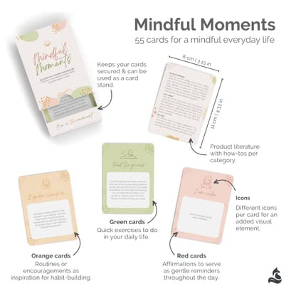 metaFox Mindful Moments 55 Mindfulness Cards with Affirmations, Meditation Activities & Mindful Exercises | Mindful Reminders Card Deck for Adults, Self Care & Daily Reflection