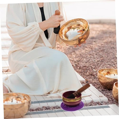 Garneck 1set Meditation Singing Bowl Handcrafted Copper Buddhist Bowl Mallet and Colorful Cushion for Stress Relief and Mindfulness Practices Diameter for Yoga and Meditation