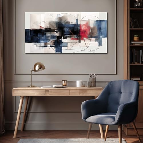 Fuwobriva Abstract Canvas Wall Art for Living Room Bedroom Office Large Wall Art Decor Abstract Wall Art Modern Black Red and Blue Geometry Painting Artwork 20"x40" - size: 20L" x 40W"
