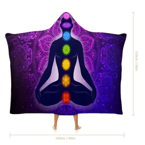 Seven Chakra Yoga Meditation Lotus Purple Mandala Large Size Comfortable Hooded Blanket, Warm Blanket 60"x80" - color: Seven Chakra Yoga Meditation Lotus Purple Man, size: 60"x80"