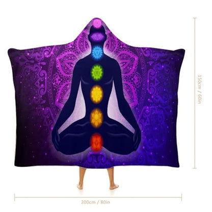 Seven Chakra Yoga Meditation Lotus Purple Mandala Large Size Comfortable Hooded Blanket, Warm Blanket 60"x80" - color: Seven Chakra Yoga Meditation Lotus Purple Man, size: 60"x80"