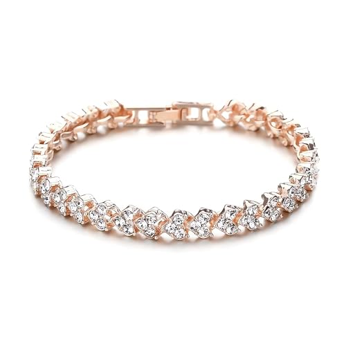 Silver Crystal Tennis Bracelet for Women – Elegant Full Zircon Sparkle, Slim Stackable Design, Secure Clasp, Dainty Luxury Jewelry Gift for Her - color: rose gold
