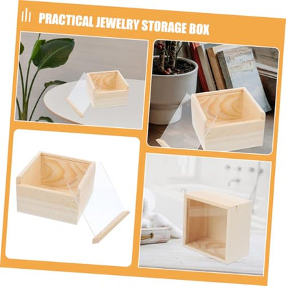 Mikikit 3 Pieces Acrylic Sliding Lid Storage Boxes, Wooden Jewelry and Trinket Organizer, 15x15x8cm Sundries Case for Personal and Everyday Use