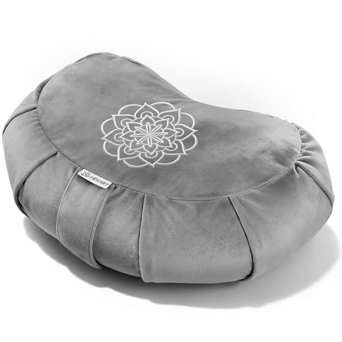 Hihealer Premium Crescent Meditation Cushion, Ergonomic Buckwheat Hull Floor Pillow for Adults, Comfortable Yoga Bolster for Meditation & Floor Sitting (Grey) - color: Grey