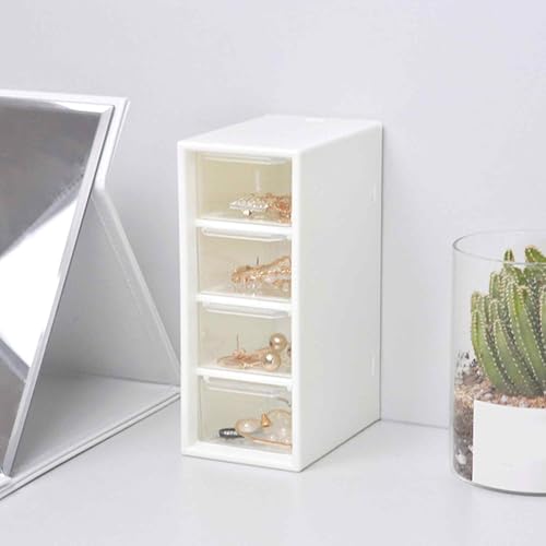 4-Drawer Clear Plastic Storage Organizer, Stackable Desktop Drawer Organizer for, Jewelry, Makeup, Hair Accessories, Small Vanity Storage Box