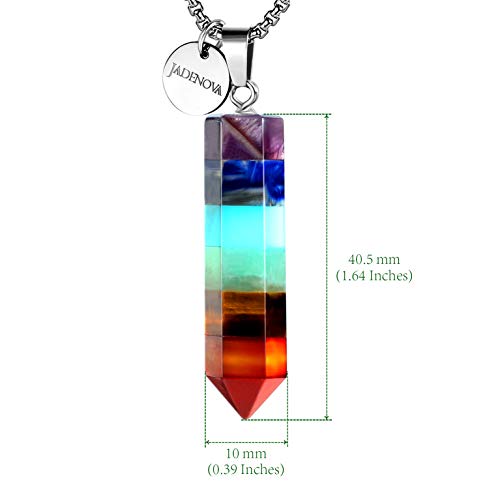JADENOVA 7 Chakra Stones Necklace Gemstone Pendant Necklace Energy Healing Crystal Divination Pendulum For Women (Cone Hexagonal, 18 Inches Stainless Steel Chain) - style: Hexagonal 7 Chakra Pendant Necklace