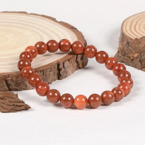 Justinstones 8mm Round Beads Stretch Bracelet 7 Inch Unisex - color: Red Coral