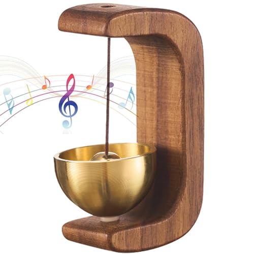 Shopkeepers Bell for Door Opening Magnetic Wood Doorbell with Brass Bell Door Chime for Entrance, Wall, Store, Wardrobe, Fridge - color: Dark Walnut, size: Small - C Shaped