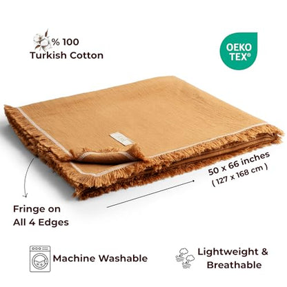 Odin Waffle Throw Blanket with Tassels, 50x66 Inch, 100% Turkish Cotton, Oeko-TEX Certified, Breathable Lightweight Throw for Couch, Sofa & Bed, Made in Turkey, Mustard - color: Mustard