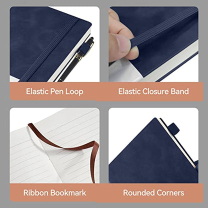 Lined Journal Notebook, 200 Pages, Leather Hardcover Notebooks, A5 College Ruled Thick Classic with Pen Loop Notebook Journals for Writing, for Women Men Office School, 5.75'' X 8.38'', Blue - color: Blue