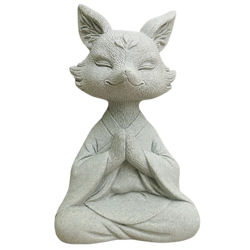 livelyfish Meditating Buddha Fox Statue Aquarium Zen Statue Yoga Animal Figurines Sandstone Sculpture for Fish Tank Garden Tabletop Decor, S1 - size: S1