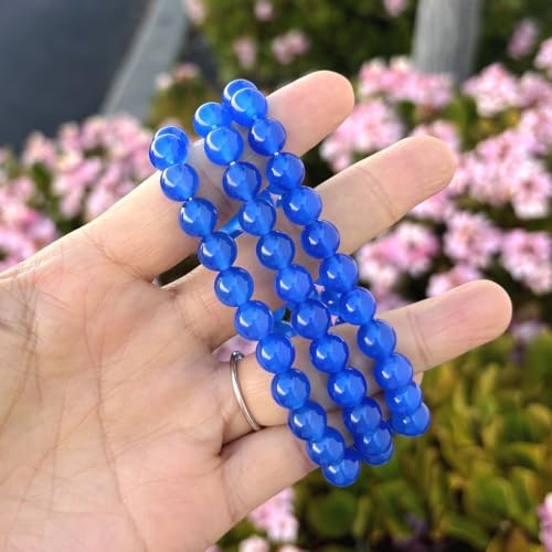 Adabele 1pc Natural Stretch Gemstone Bracelet 8mm (0.31") Bead 7" to 8.5 inch Healing Crystal Energy Quartz Chakra Jewelry Women Unisex Birthday Gift - color: Blue Agate, size: 7.5 inch