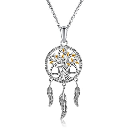 Dream Catcher Necklace 925 Sterling Silver Tree of Life Lotus Cherry Blossoms Chakra Yingyang Dreamcatcher Necklace - color: 2# Necklace