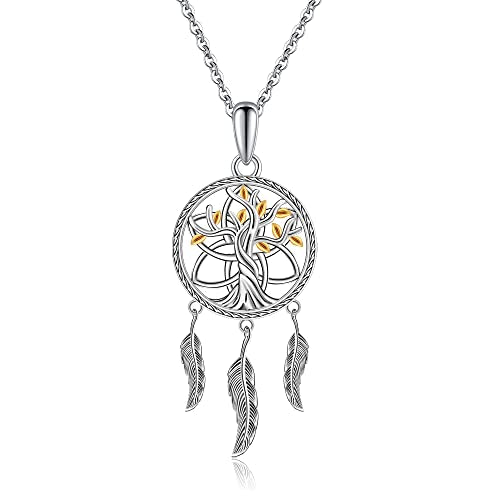 Dream Catcher Necklace 925 Sterling Silver Tree of Life Lotus Cherry Blossoms Chakra Yingyang Dreamcatcher Necklace - color: 2# Necklace