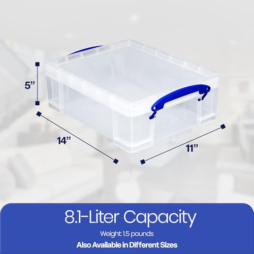 Really Useful Box Stackable 8.1L Plastic Storage Container Bin with Snap Lid & Built-in Clip Lock Handles for Home & Office Organization (10 Pack) - size: 10 Pack