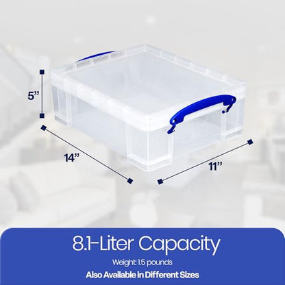Really Useful Box Stackable 8.1L Plastic Storage Container Bin with Snap Lid & Built-in Clip Lock Handles for Home & Office Organization (10 Pack) - size: 10 Pack