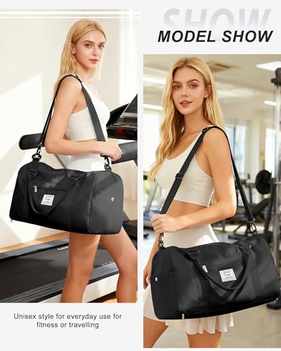 Gym Bags Womens Mens with Shoes Compartment and Wet Pocket Travel Duffel Bag for Women for Plane Sport Gym Tote Bags Swimming Yoga Small Waterproof Weekend Overnight Carry on Bag Hospital Holdalls - color: A4-Black