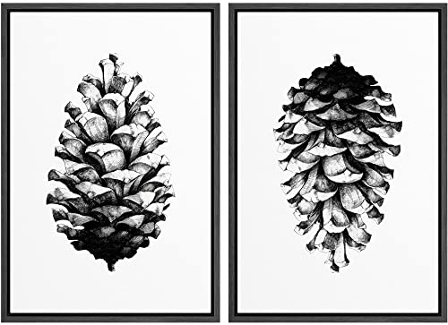 SIGNWIN Framed Canvas Print Wall Art Set Black & White Forest Woodland Pinecone Nature Wilderness Illustrations Modern Art Rustic Relax/Calm for Living Room, Bedroom, Office - 16"x24"x2 Black - color: A14-03-b15, size: 16"x24"x2 Panels Black