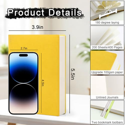 Thick Blank Journal Notebook 400 Pages 3.9 × 5.5 No Lines Soft Leather Blank Notebook for Women Drawing Book Memo Writing Sketch Diary Notebook- Upgrade100GSM Paper (Lemon Yellow-400 Page) - color: Lemon Yellow-400 Page