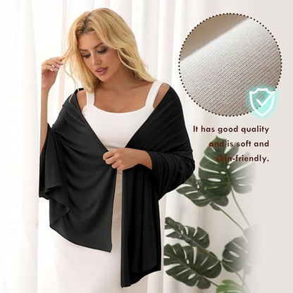 Tencel Shawl Wraps 70 x 35in Travel Essentials Lightweight Pashmina for Travel Blanket Scarf UPF 50+ - color: Black