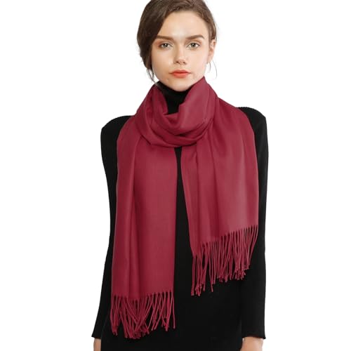 RIIQIICHY Women's Scarf Pashmina Shawls and Wraps for Evening Dress Bridesmaid Wedding Bridal Winter Warm Long Large Scarves - color: Dark Red