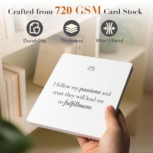 Positive Affirmation Cards with Wooden Display Stand, 88 Mindful Quotes for Daily Reflection, 720 GSM Inspirational Cardstock, Personal Growth & Office, Home Decor Gift for Men & Women
