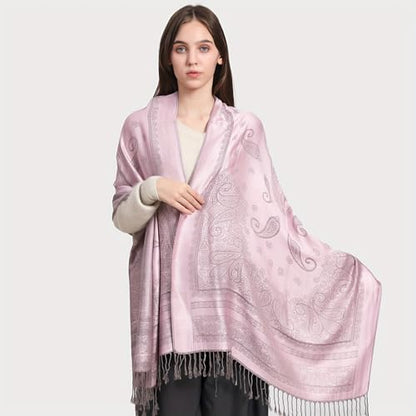 Ciormis Two Tone Silky Paisley Pashmina Shawl Scarf,Soft Women's Rave Jacquard Pashminas Wrap Scarves - color: B2#. Pink Paisley