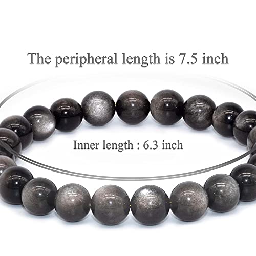 8mm Natural Gemstone Stretch Bracelet, Handmade Unisex Crystal Bracelets for Meditation, Yoga, Spiritual Healing & Positive Energy - color: Silvery Obsidian