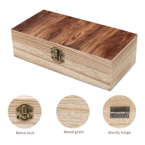 Brown Wood Grain Wooden Storage Box with Hinged Lid And Front Clasp Decorative Storage Keepsake Boxes Wooden Gift Jewelry Organizer Boxes Office Desk Organizer