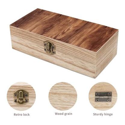 Brown Wood Grain Wooden Storage Box with Hinged Lid And Front Clasp Decorative Storage Keepsake Boxes Wooden Gift Jewelry Organizer Boxes Office Desk Organizer