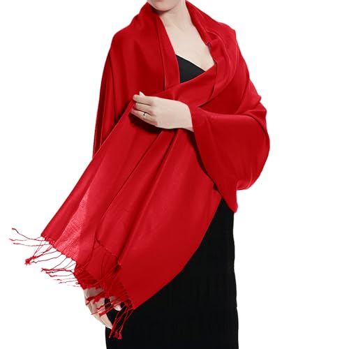 TZ Promise Women Pashmina Shawls and Wraps for Evening Dresses,Soft Large Long Scarf for Wedding,Bride Bridesmaid Gifts - color: Red