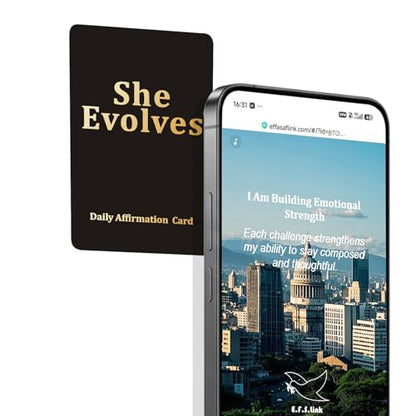 Daily Affirmation Card for Women with NFC & QR – Tap or Scan for Daily Positive Affirmations – Self Love, Confidence, Mindfulness – No App, No Subscription – Wallet Size PVC (Evolve · Matte Black)