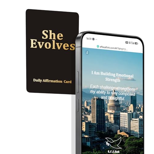 Daily Affirmation Card for Women with NFC & QR – Tap or Scan for Daily Positive Affirmations – Self Love, Confidence, Mindfulness – No App, No Subscription – Wallet Size PVC (Evolve · Matte Black)